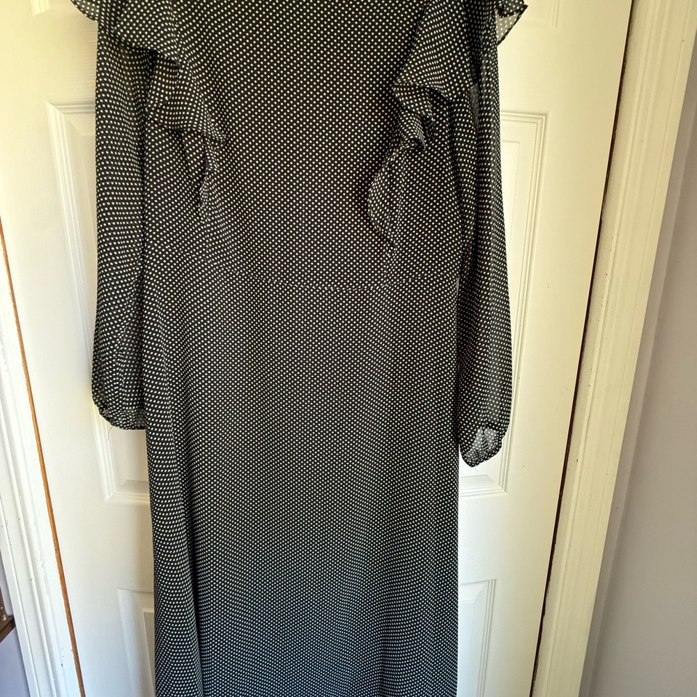 Black and White Polka Dot Long Sleeve Ruffle Dress